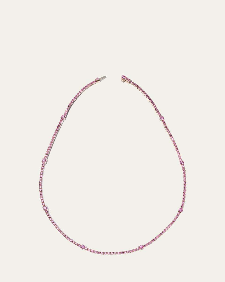 18K Rose Gold Pavé Pink Sapphire Riviera Necklace with Stations, 16"L